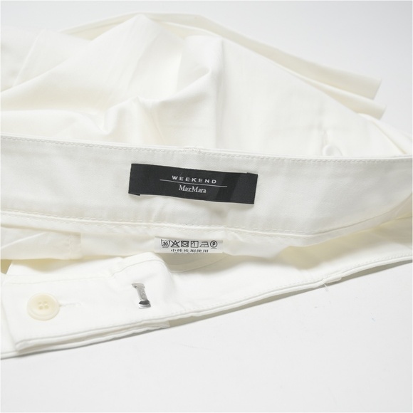 WEEKEND MAX MARA Cropped Cigarette Fit W18 Trousers Size 14 Cream Stretch Cotton - Picture 3 of 10